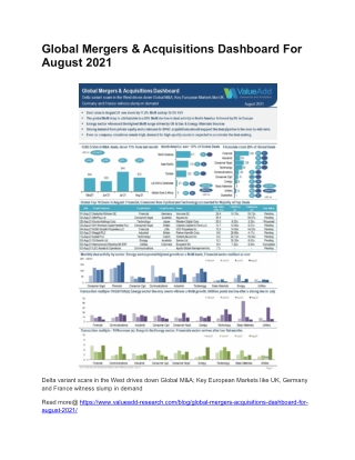 Global Mergers & Acquisitions Dashboard For August 2021