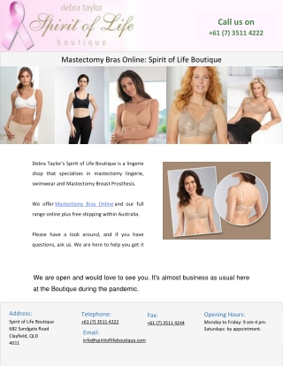 Mastectomy Bras Online: Spirit of Life Boutique
