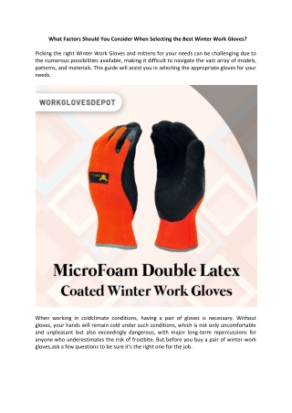 What Factors Should You Consider When Selecting the Best Winter Work Gloves?