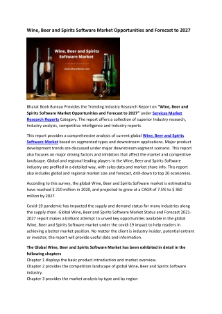 Wine, Beer and Spirits Software Market Opportunities and Forecast to 2027