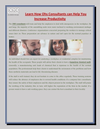 Learn How Ohs Consultants can Help You Increase Productivity
