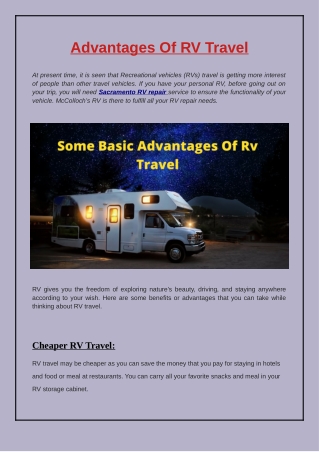 Advantages Of Rv Travel