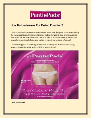 How Do Underwear For Period Function
