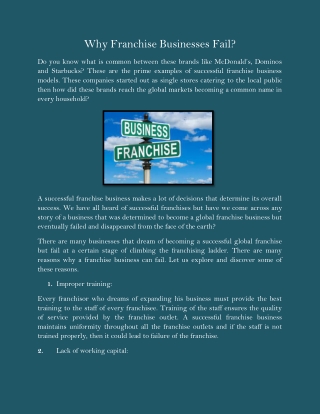 Why Franchise Businesses Fail