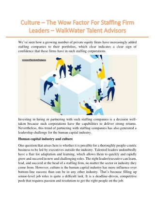 Culture – The Wow Factor For Staffing Firm Leaders – WalkWater Talent Advisors