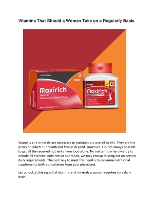 Vitamins That Should a Woman Take on a Regularly Basis