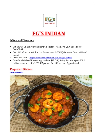 5% Off – FG’S Indian Restaurant in Ashmore Delivery, QLD