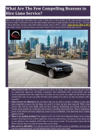 What Are The Few Compelling Reasons to Hire Limo Service