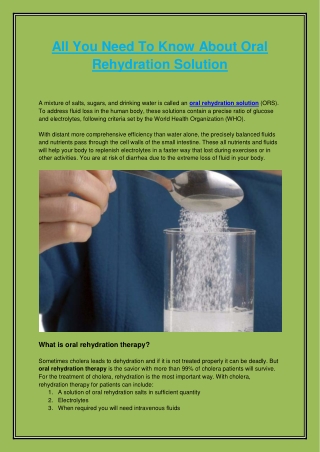 All You Need To Know About Oral Rehydration Solution