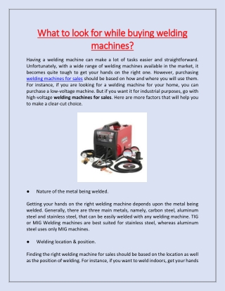 What to look for while buying welding machines?