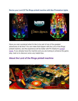 Revive your Lord Of The Rings pinball machine with Neo Pinstadium lights