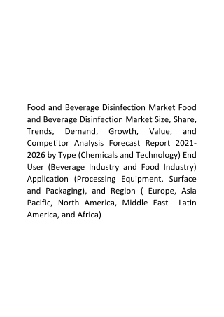 Food and Beverage Disinfection Market Size 2021-2026