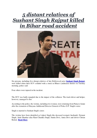 5 distant relatives of Sushant Singh Rajput killed in Bihar road accident