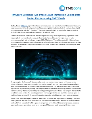 TMGcore Develops Two-Phase Liquid Immersion Cooled Data Center Platform using 3M™ Fluids