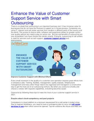 Enhance the Value of Customer Support Service with Smart Outsourcing