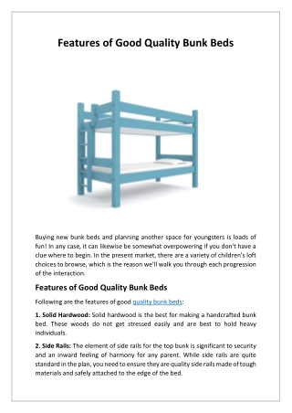 Features of Good Quality Bunk Beds