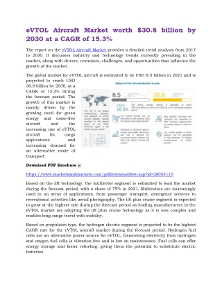 eVTOL Aircraft Market worth $30.8 billion by 2030 at a CAGR of 15.3%