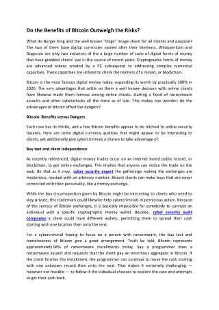 Do the Benefits of Bitcoin Outweigh the Risks