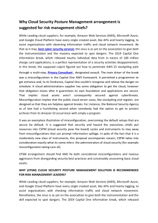 Why Cloud Security Posture Management arrangement is suggested for risk management chiefs