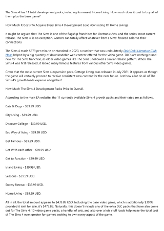 Just How Much All Sims 4 Development Packs Price (Including Cottage Living).