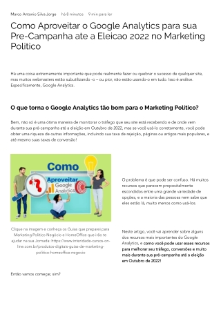 Como Aproveitar o Google Analytics para sua Pre-Campanha ate a Eleicao 2022 no Marketing Politico