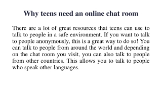 Why teens need an online chat room