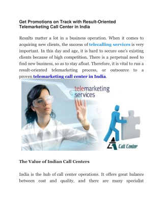 Get Promotions on Track with Result-Oriented Telemarketing Call Center in India
