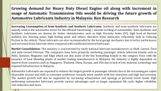 Malaysia Automotive Lubricant Market-  Application Analysis, Growth And Forecast