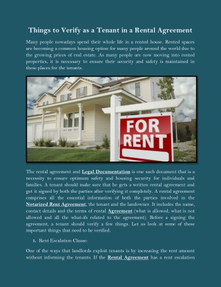 Things to Verify as a Tenant in a Rental Agreement