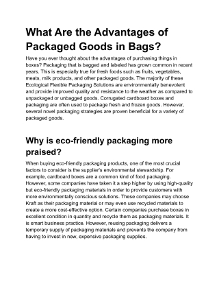 What Are the Advantages of Packaged Goods in Bags?