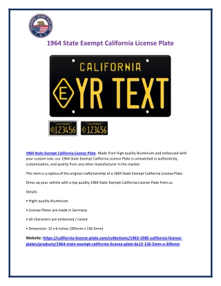 1964 State Exempt California License Plate