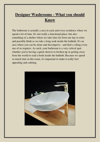 Designer Washrooms - What you should Know