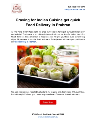 Craving for Indian Cuisine get quick Food Delivery in Prahran