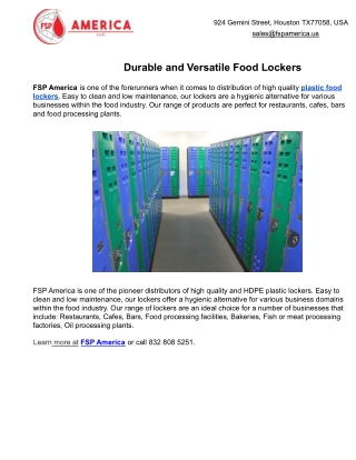 Durable and Versatile Food Lockers