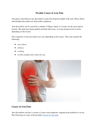 Possible Causes of Arm Pain