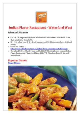 5% Off - Indian Flavor Restaurant Waterford West Delivery, QLD
