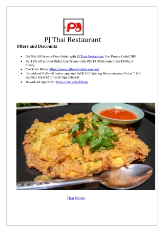 5% off - PJ Thai Restaurant Menu Armidale, NSW