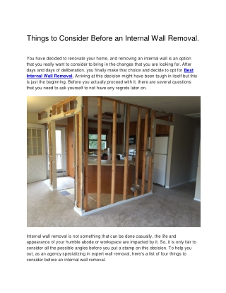 Things to Consider Before an Internal Wall Removal