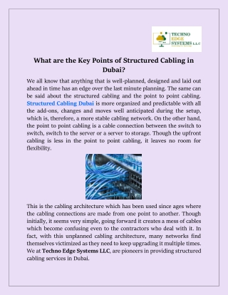 What are the Key Points of Structured Cabling in Dubai?