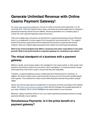 Generate Unlimited Revenue with Online Casino Payment Gateway