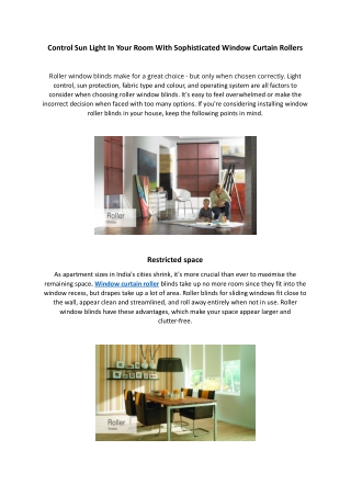 Control Sun Light In Your Room With Sophisticated Window Curtain Rollers