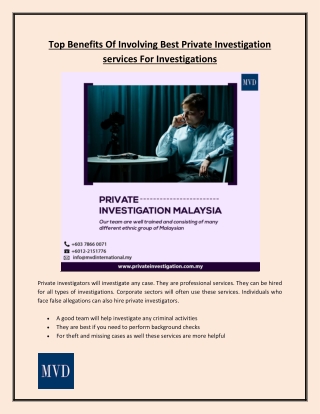 Top Benefits Of Involving Best Private Investigation services For Investigations
