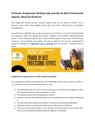 Premium Assignment Writing help provide by Best Professional Experts.
