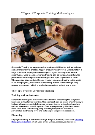 7 Types of Corporate Training Methodologies