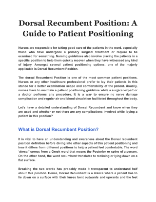Dorsal Recumbent Position: A Guide to Patient Positioning