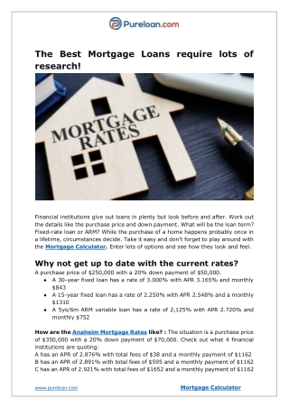 The Best Mortgage Loans require lots of research! - Pureloan.com