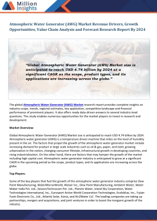 Atmospheric Water Generator (AWG) Market