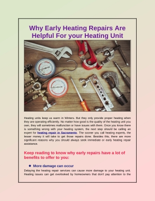 Why Early Heating Repairs Are Helpful For your Heating Unit