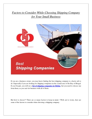 Factors to Consider While Choosing Shipping Company for Your Small Business
