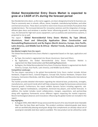 Global Nonresidential Entry Doors Market is expected to grow at a CAGR of 3